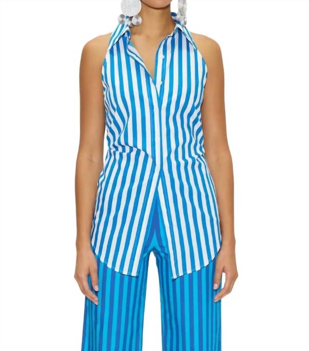 NEW SIMON MILLER loch sleeveless poplin top in blue stripe